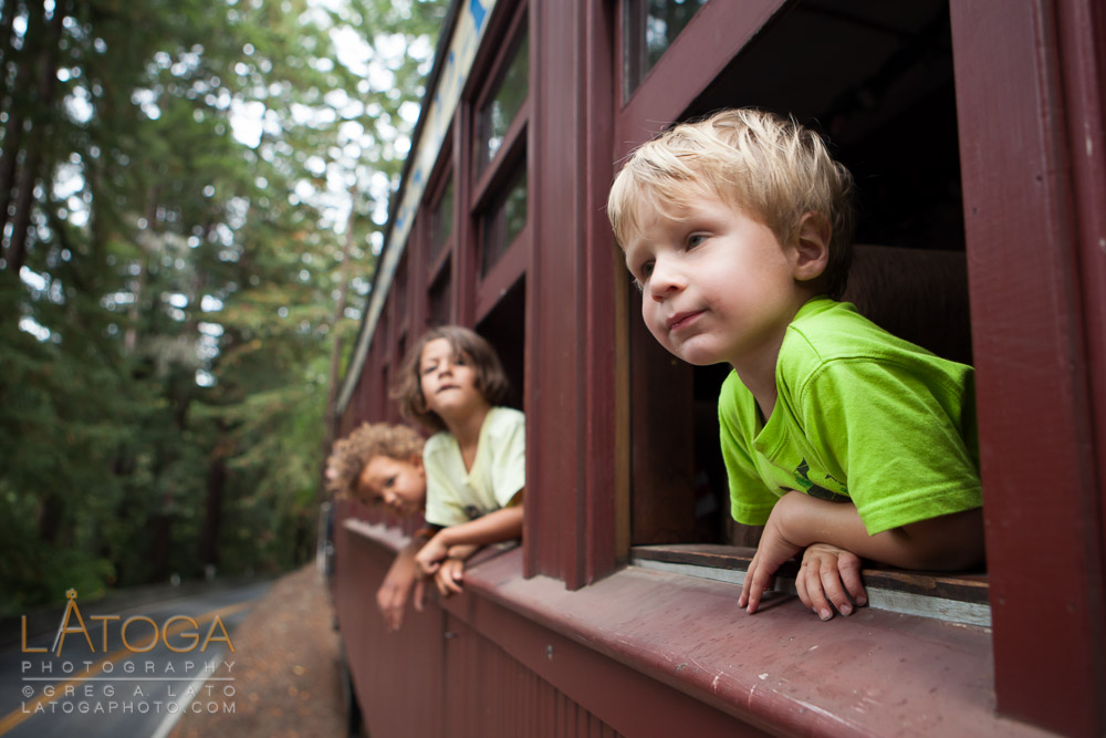 Children Gazing out Train Window on Roaring Camp to Santa Cruz train.